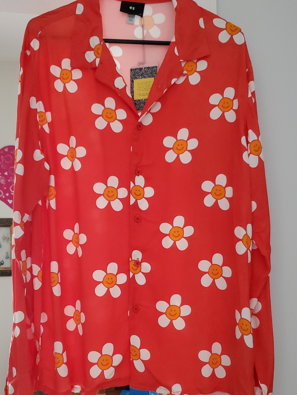Lazy Oaf Red Smiley Daisy Button-Up Blouse